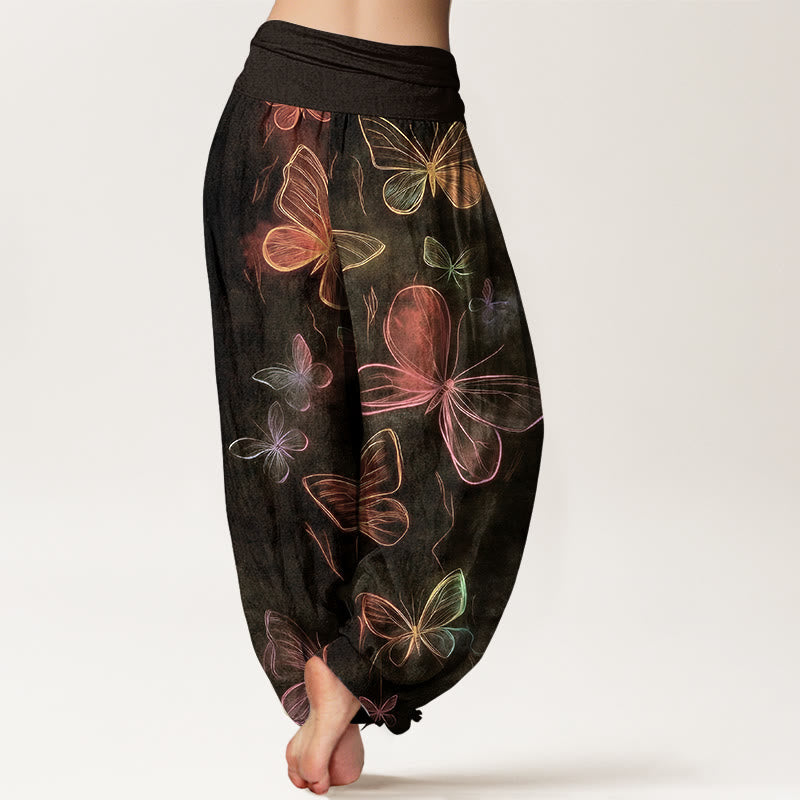 Nimara Ritual Cotton Dreamlike Butterfly Pattern Women's Elastic Waist Harem Pants
