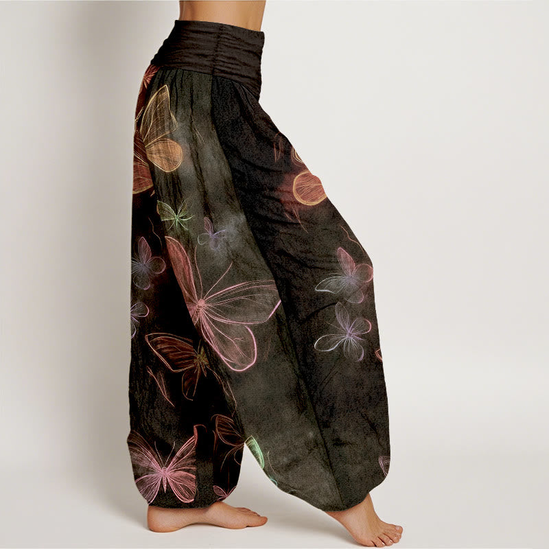 Nimara Ritual Cotton Dreamlike Butterfly Pattern Women's Elastic Waist Harem Pants