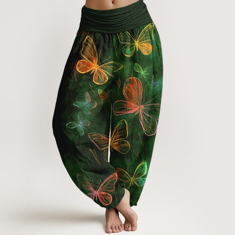 Nimara Ritual Cotton Dreamlike Butterfly Pattern Women's Elastic Waist Harem Pants