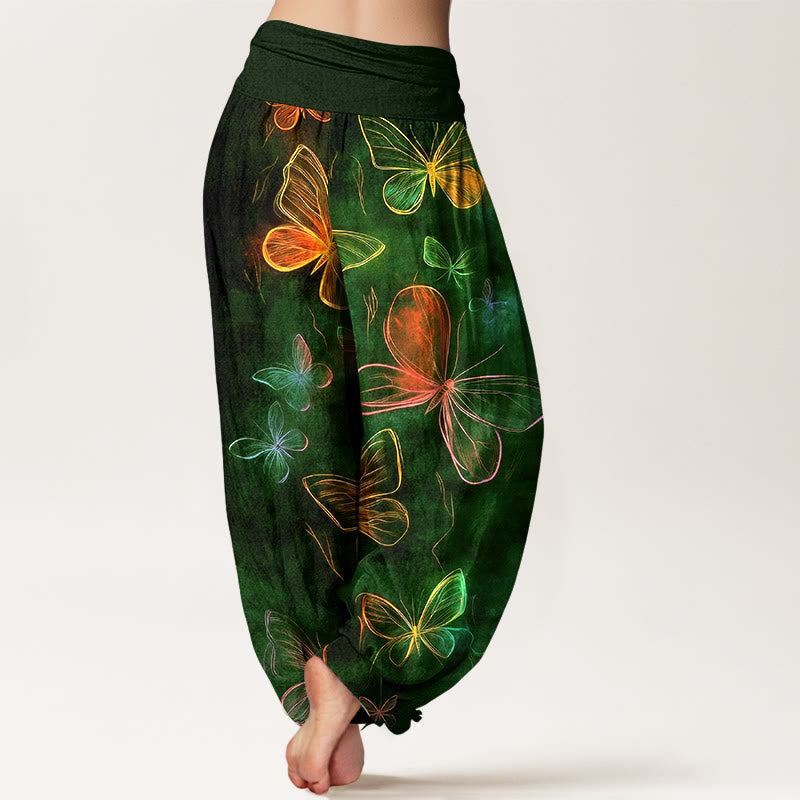Nimara Ritual Cotton Dreamlike Butterfly Pattern Women's Elastic Waist Harem Pants