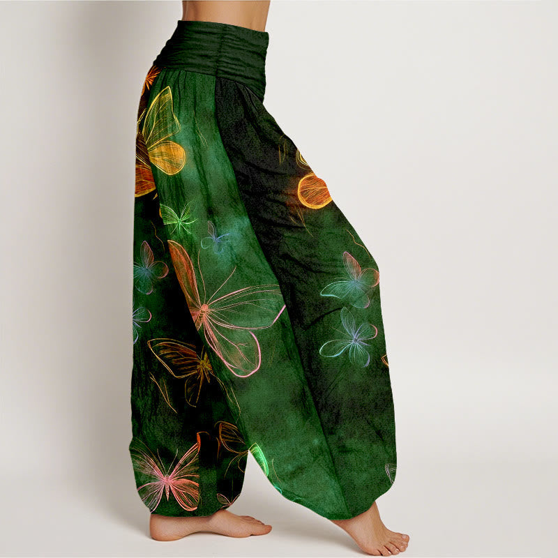 Nimara Ritual Cotton Dreamlike Butterfly Pattern Women's Elastic Waist Harem Pants