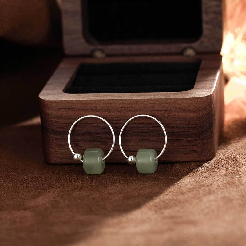Nimara Ritual 925 Sterling Silver Hetian Jade Prosperity Earrings