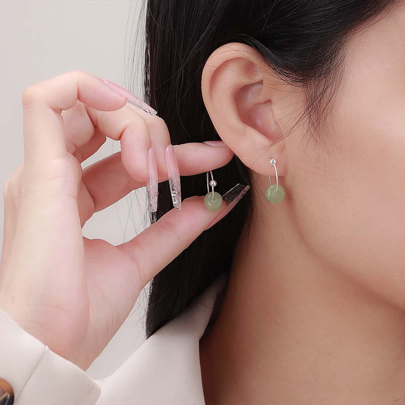 Nimara Ritual 925 Sterling Silver Hetian Jade Prosperity Earrings