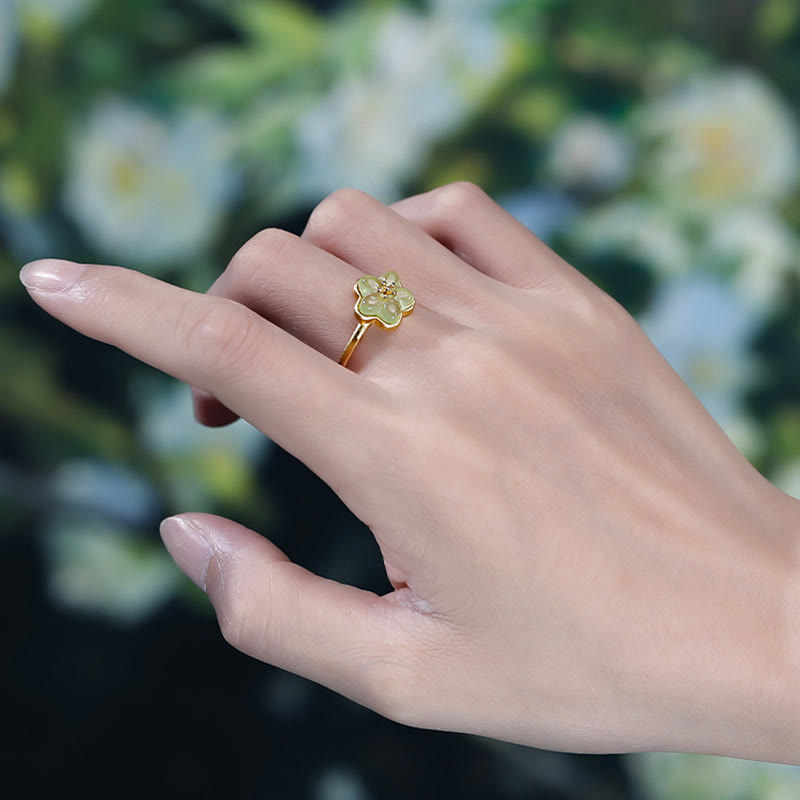 Nimara Ritual Plum Blossom Hetian Jade Copper Luck Ring