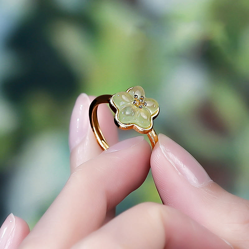 Nimara Ritual Plum Blossom Hetian Jade Copper Luck Ring