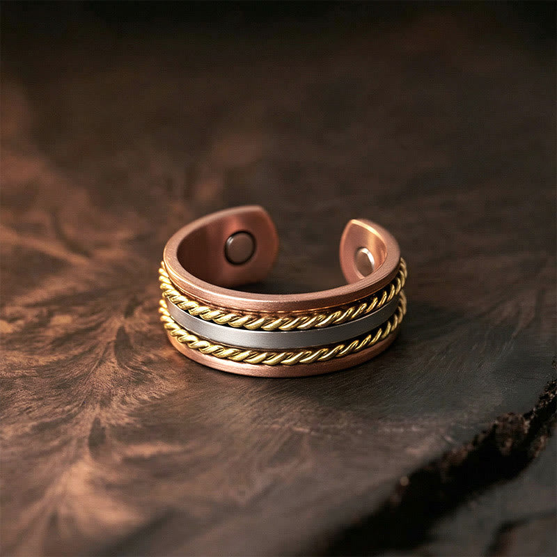 Nimara Ritual Retro Twisted Design Copper Open Wealth Luck Cuff Bracelet Bangle Ring