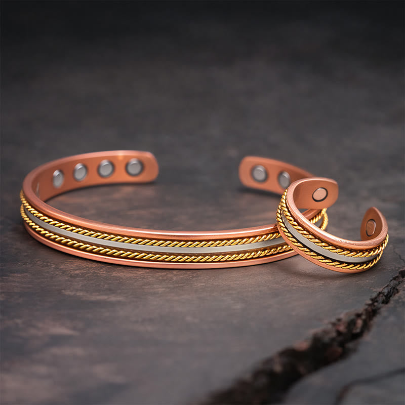 Nimara Ritual Retro Twisted Design Copper Open Wealth Luck Cuff Bracelet Bangle Ring