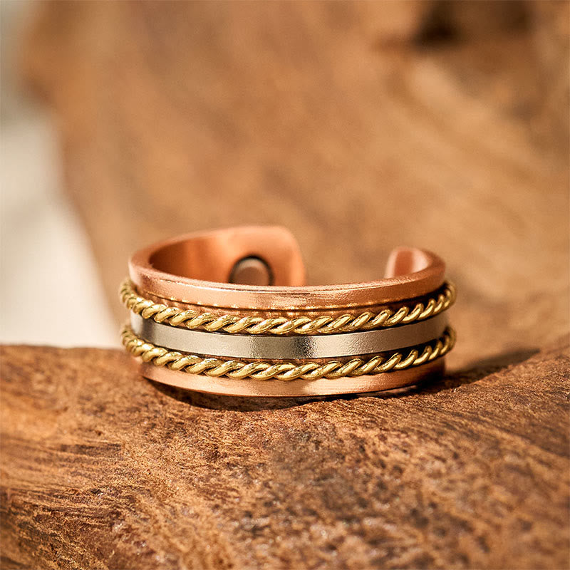 Nimara Ritual Retro Twisted Design Copper Open Wealth Luck Cuff Bracelet Bangle Ring