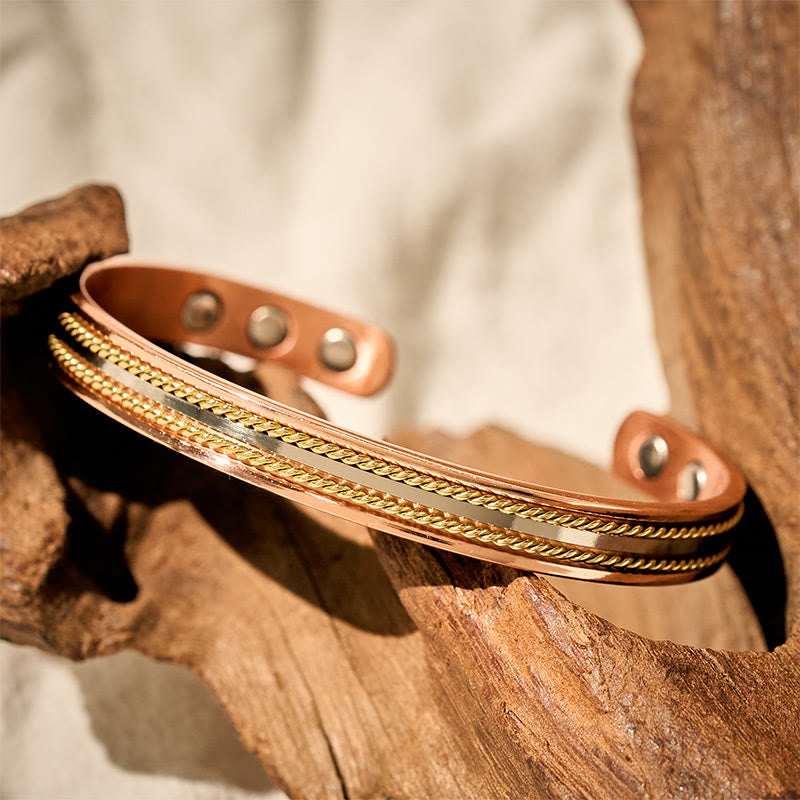 Nimara Ritual Retro Twisted Design Copper Open Wealth Luck Cuff Bracelet Bangle Ring