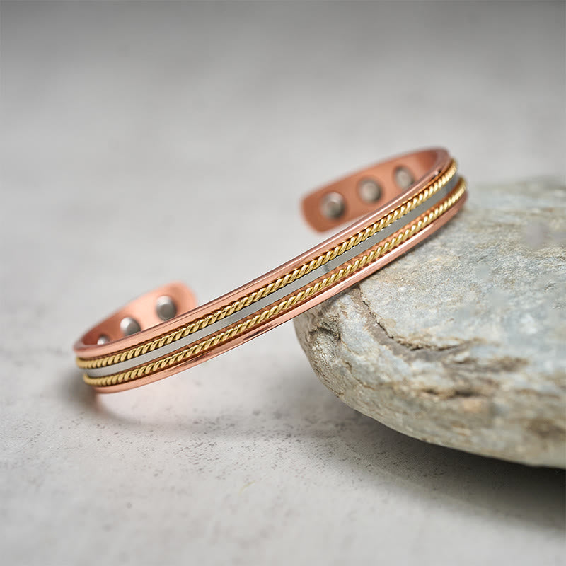 Nimara Ritual Retro Twisted Design Copper Open Wealth Luck Cuff Bracelet Bangle Ring