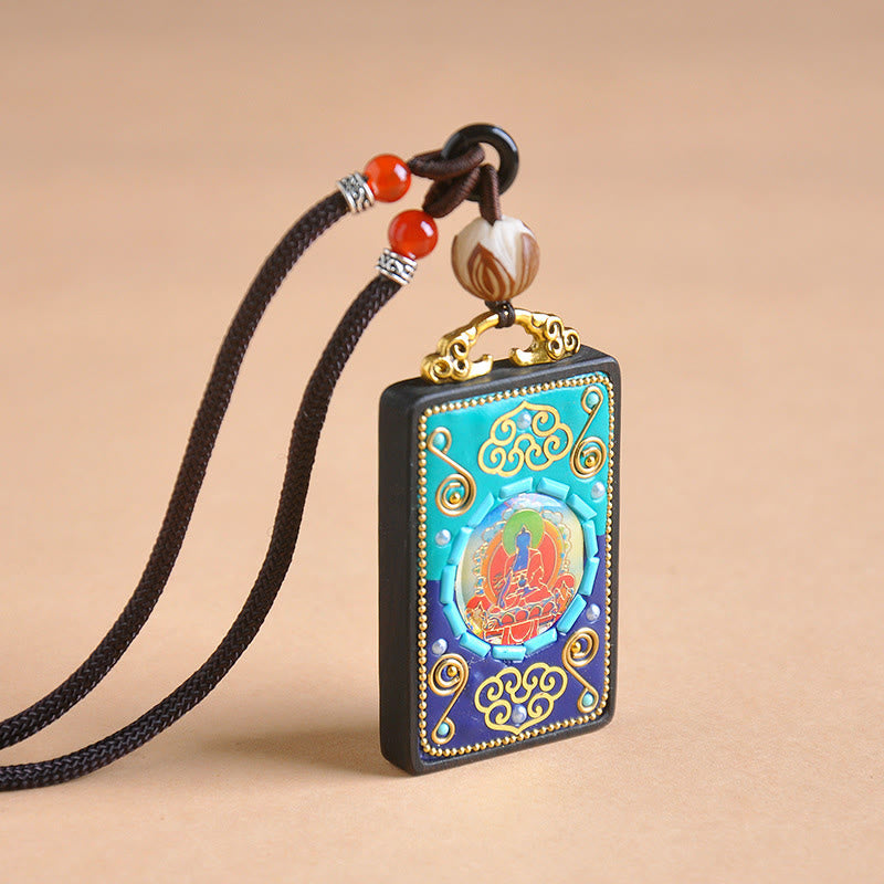 Nimara Ritual Medicine Buddha Ebony Wood Peace Necklace Pendant