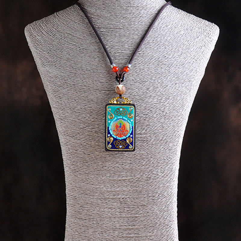 Nimara Ritual Medicine Buddha Ebony Wood Peace Necklace Pendant