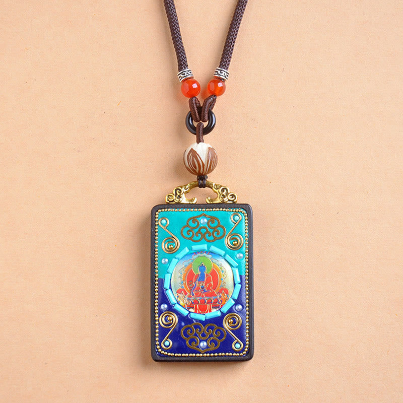 Nimara Ritual Medicine Buddha Ebony Wood Peace Necklace Pendant