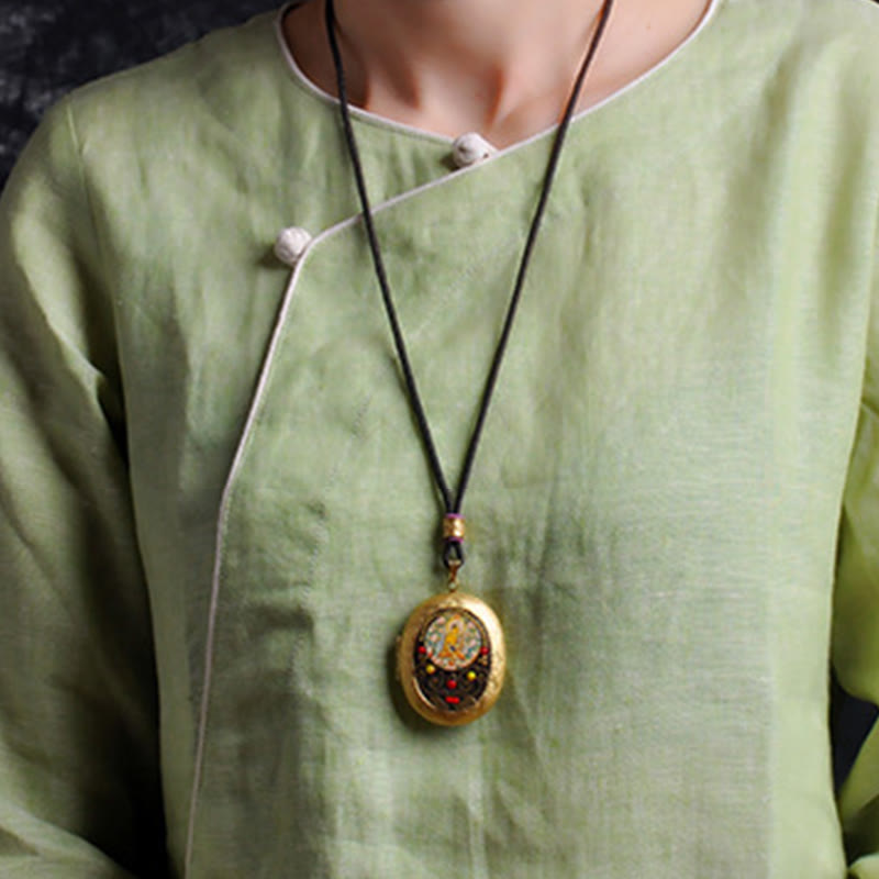 Nimara Ritual Copper Kwan Yin Avalokitesvara Zakiram Wealth Pendant Necklace