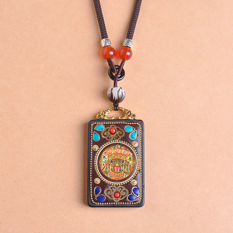 Nimara Ritual Thangka Yin Yang Copper Coins Ebony Wood Zakiram Balance Pendant Necklace