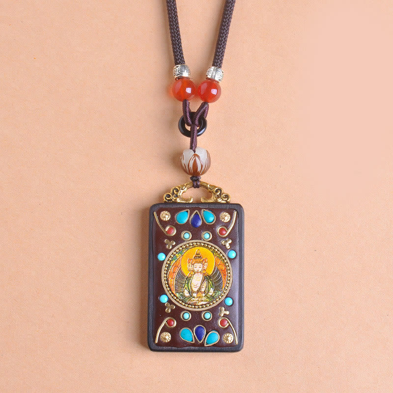 Nimara Ritual Thangka Yin Yang Copper Coins Ebony Wood Zakiram Balance Pendant Necklace