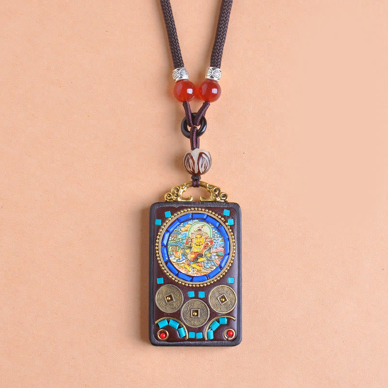 Nimara Ritual Thangka Yin Yang Copper Coins Ebony Wood Zakiram Balance Pendant Necklace