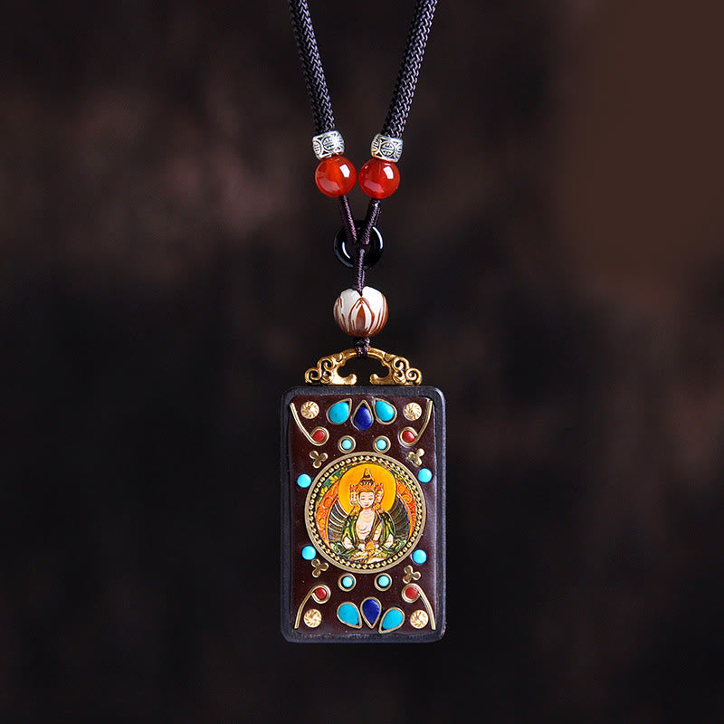 Nimara Ritual Thangka Yin Yang Copper Coins Ebony Wood Zakiram Balance Pendant Necklace