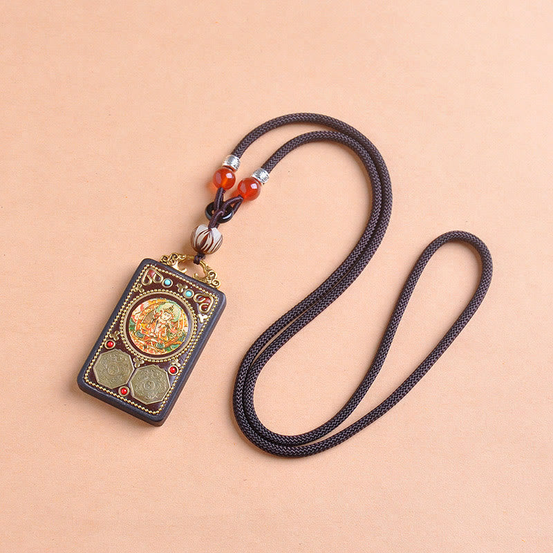Nimara Ritual Thangka Yin Yang Copper Coins Ebony Wood Zakiram Balance Pendant Necklace