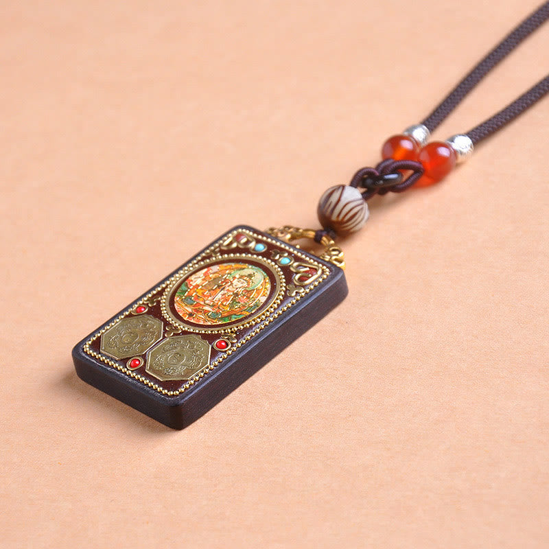 Nimara Ritual Thangka Yin Yang Copper Coins Ebony Wood Zakiram Balance Pendant Necklace
