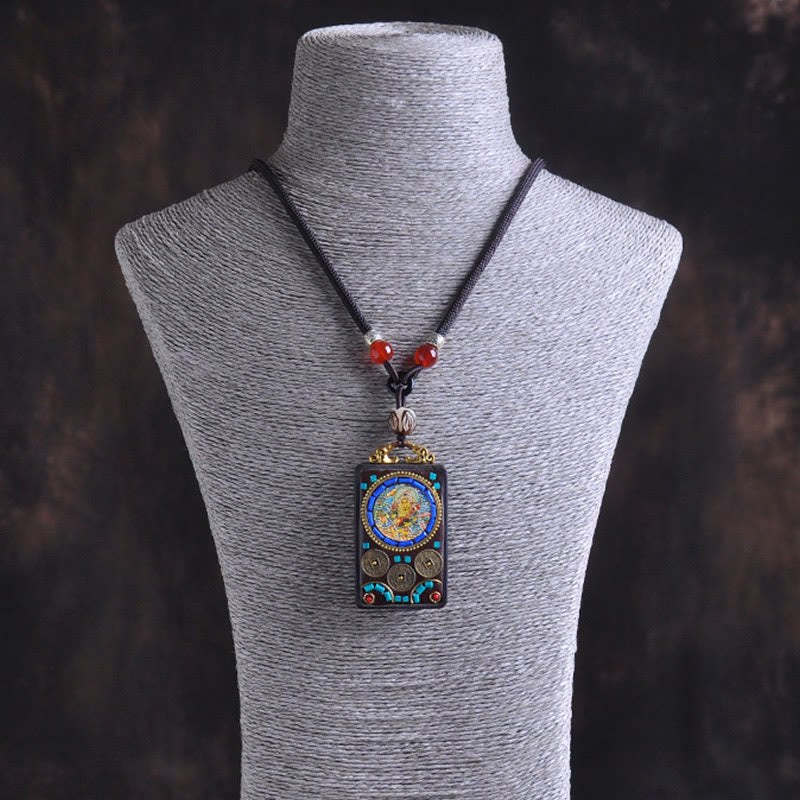 Nimara Ritual Thangka Yin Yang Copper Coins Ebony Wood Zakiram Balance Pendant Necklace