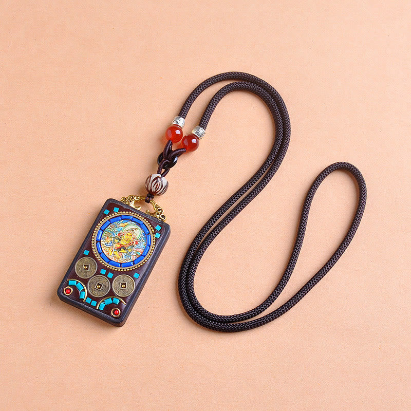 Nimara Ritual Thangka Yin Yang Copper Coins Ebony Wood Zakiram Balance Pendant Necklace