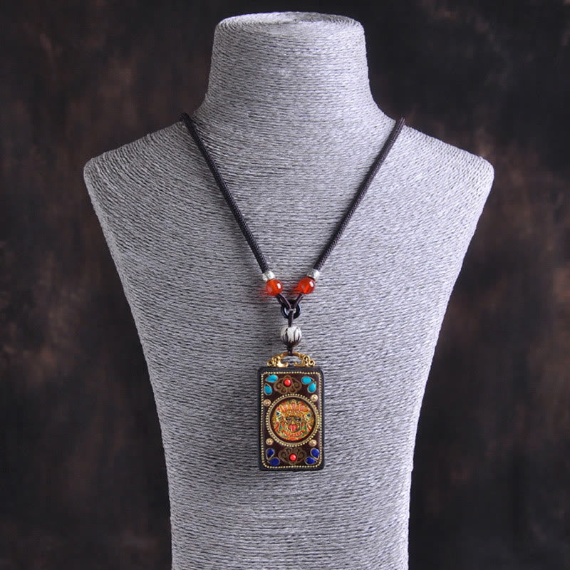 Nimara Ritual Thangka Yin Yang Copper Coins Ebony Wood Zakiram Balance Pendant Necklace