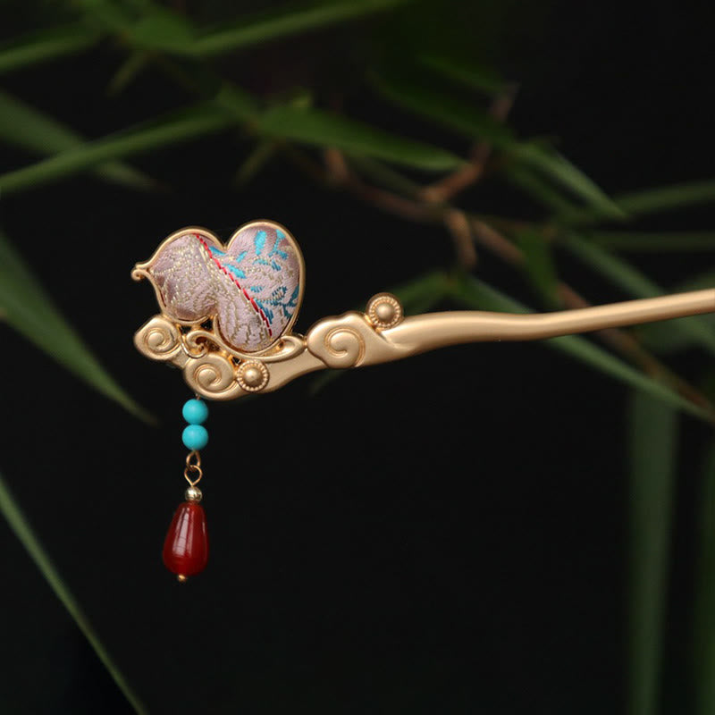Nimara Ritual Gourd Flower Pattern Red Agate Copper Calm Hairpin