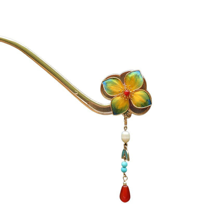 Nimara Ritual Red Agate Turquoise Bead Calm Confidence Velvet Flower Tassel Hairpin