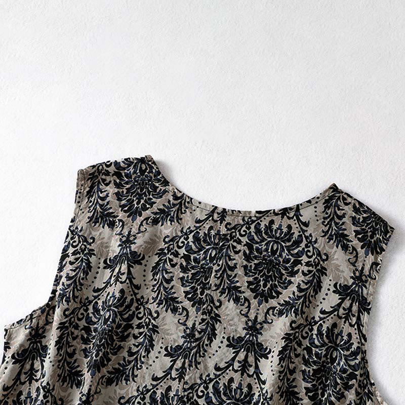 Nimara Ritual Commute Summer Printing Simple Design Crew Neck Sleeveless Midi Dress With Pockets