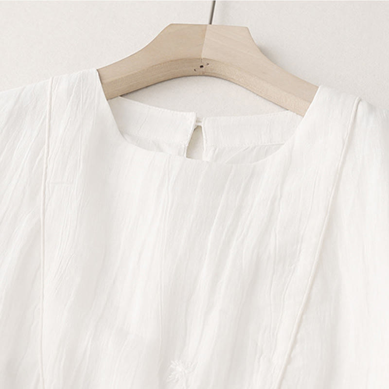 Nimara Ritual Commute Solid Color Embroidery Double Layer Crew Neck Long Sleeve Cotton Midi Dress