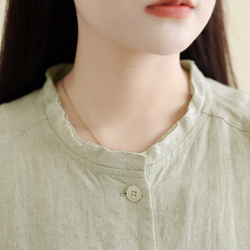 Nimara Ritual Spring Crew Neck Long Sleeve Plain Women's Cotton Buttons Shirt With Pockets