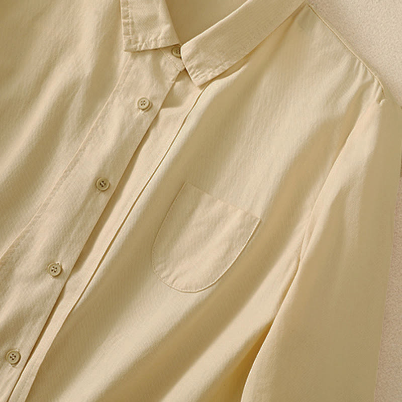 Nimara Ritual Spring Lapel Long Sleeve Plain Women's Cotton Buttons Shirt With Pockets
