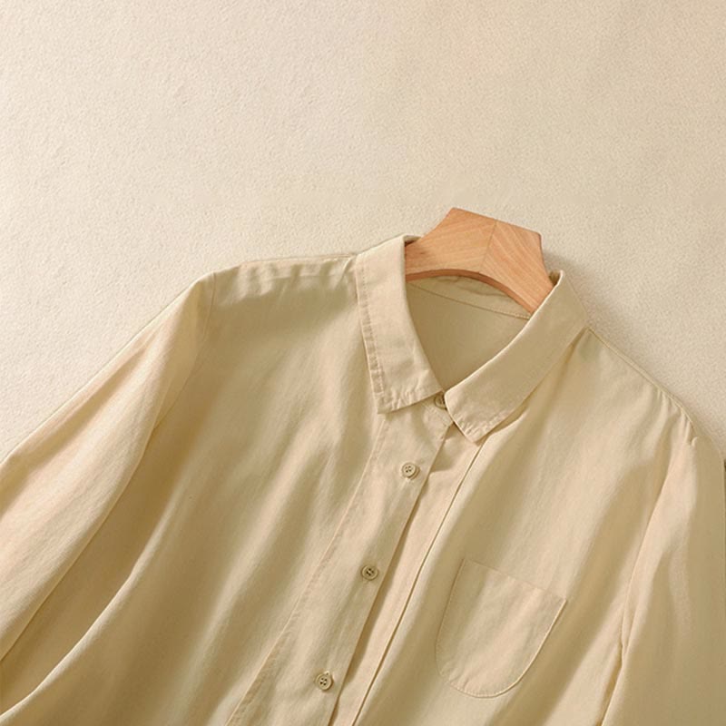 Nimara Ritual Spring Lapel Long Sleeve Plain Women's Cotton Buttons Shirt With Pockets