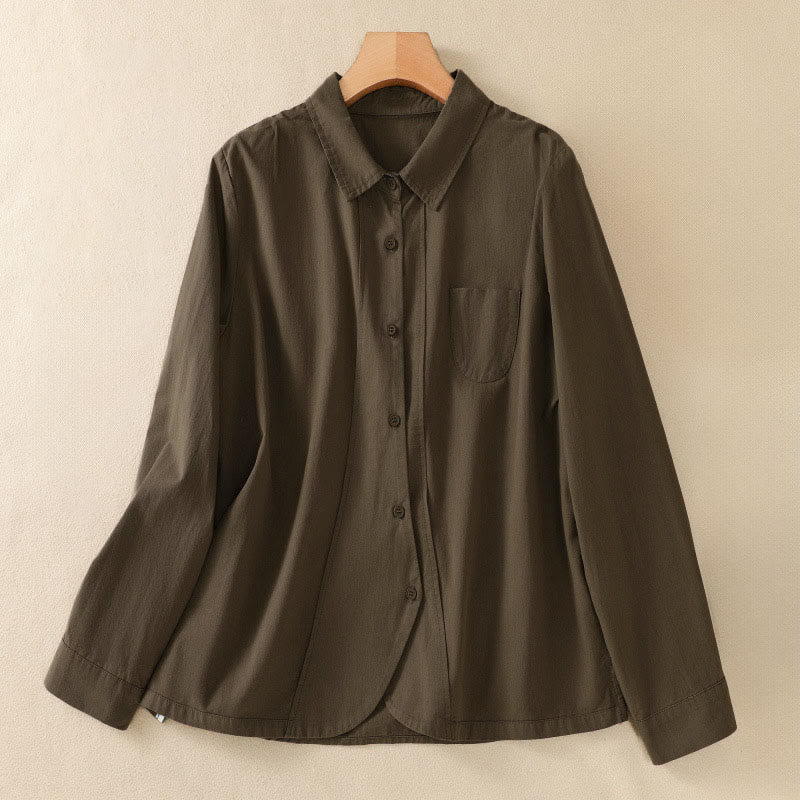 Nimara Ritual Spring Lapel Long Sleeve Plain Women's Cotton Buttons Shirt With Pockets