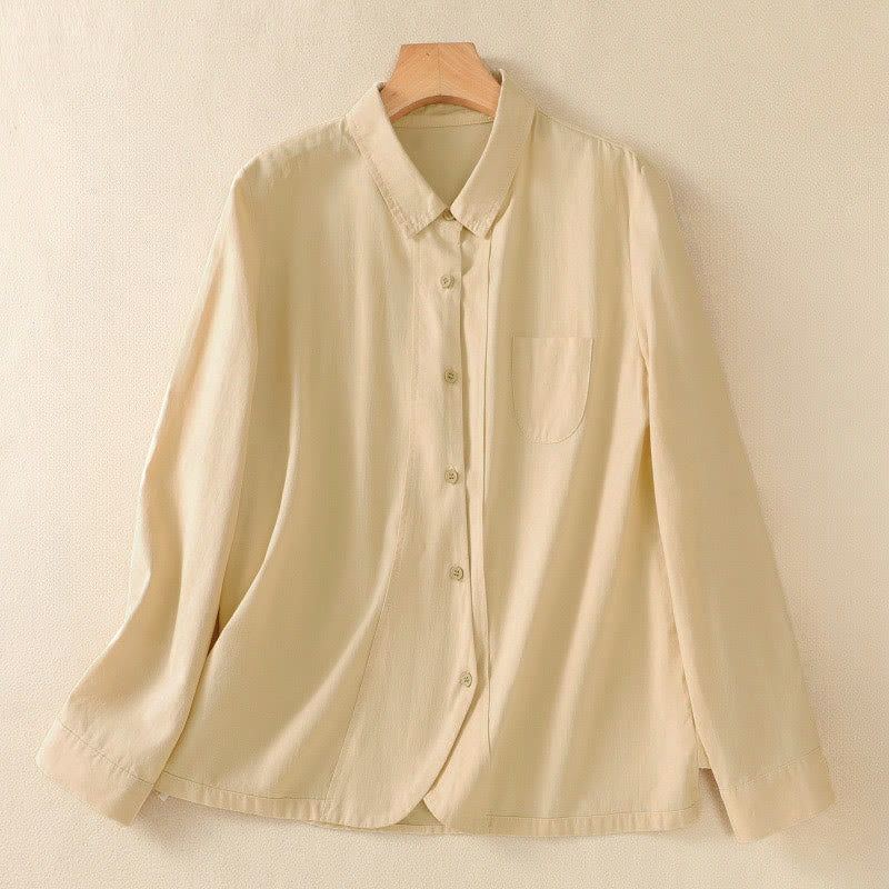 Nimara Ritual Spring Lapel Long Sleeve Plain Women's Cotton Buttons Shirt With Pockets