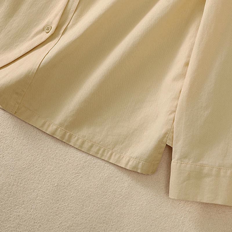 Nimara Ritual Spring Lapel Long Sleeve Plain Women's Cotton Buttons Shirt With Pockets
