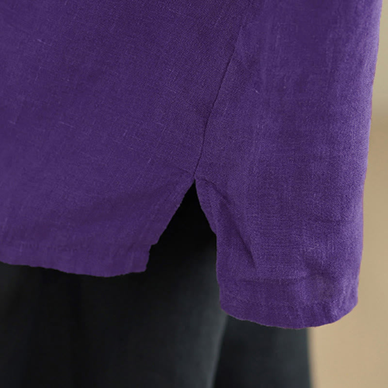 Nimara Ritual Spring V-Neck Frog-Button Long Sleeve Plain Women's Cotton Shirt