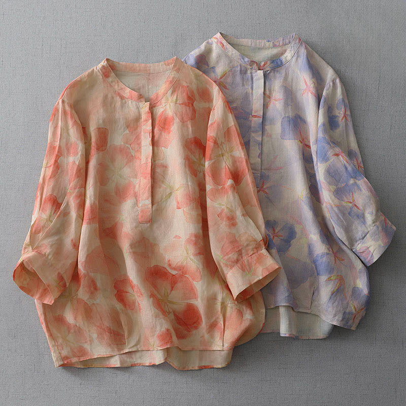 Nimara Ritual Spring Floral Pattern Crew Neck Long Sleeve Women's Polyester Shirt
