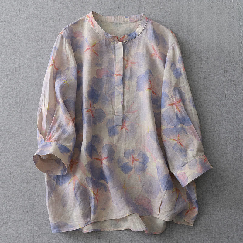 Nimara Ritual Spring Floral Pattern Crew Neck Long Sleeve Women's Polyester Shirt