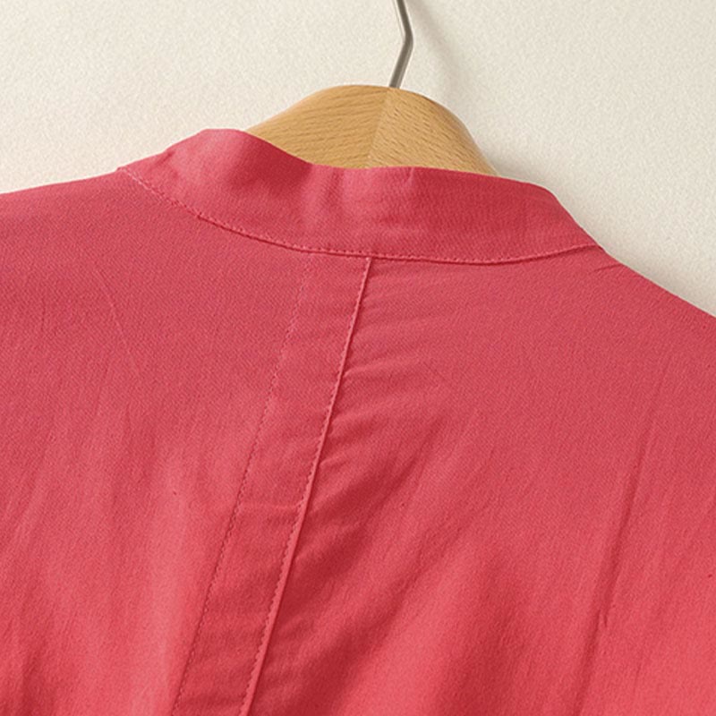 Nimara Ritual Summer Stand Collar Short Sleeve Plain Women's Buttons Cotton Shirt With Pocket