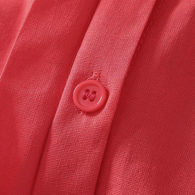 Nimara Ritual Summer Stand Collar Short Sleeve Plain Women's Buttons Cotton Shirt With Pocket