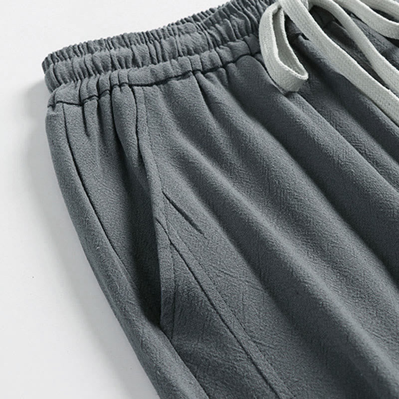 Nimara Ritual Summer Drawstring Elastic Waist Frog-Button Ankle-Length Men's Cotton Linen Pants With Pockets