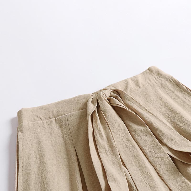 Nimara Ritual Plain Lace-up Drawstring Design Men's Ankle-Length Cotton Linen Wide Leg Pants With Pockets