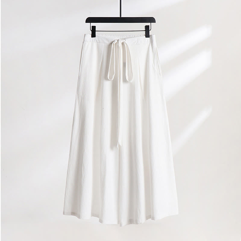 Nimara Ritual Plain Lace-up Drawstring Design Men's Ankle-Length Cotton Linen Wide Leg Pants With Pockets