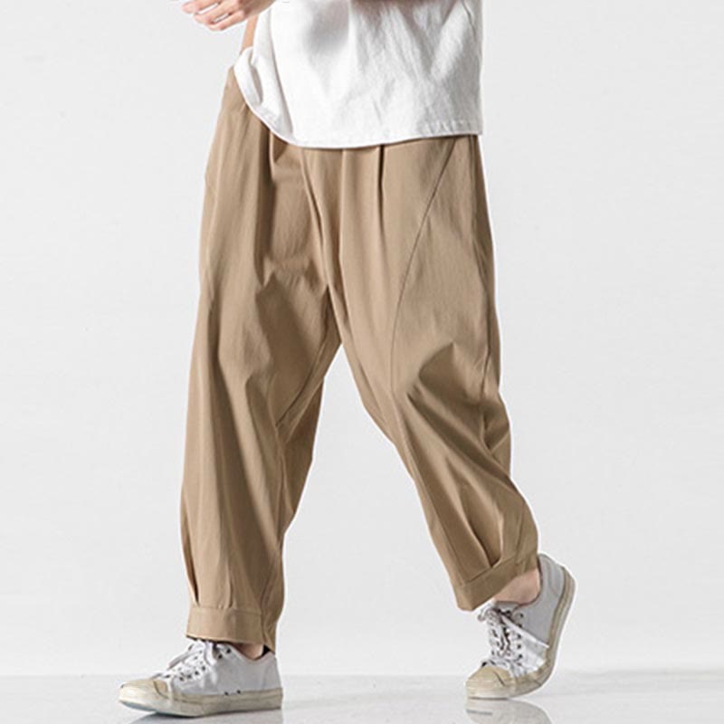 Nimara Ritual Summer Solid Drawstring Ankle-Length Men's Cargo Harem Pants With Pockets