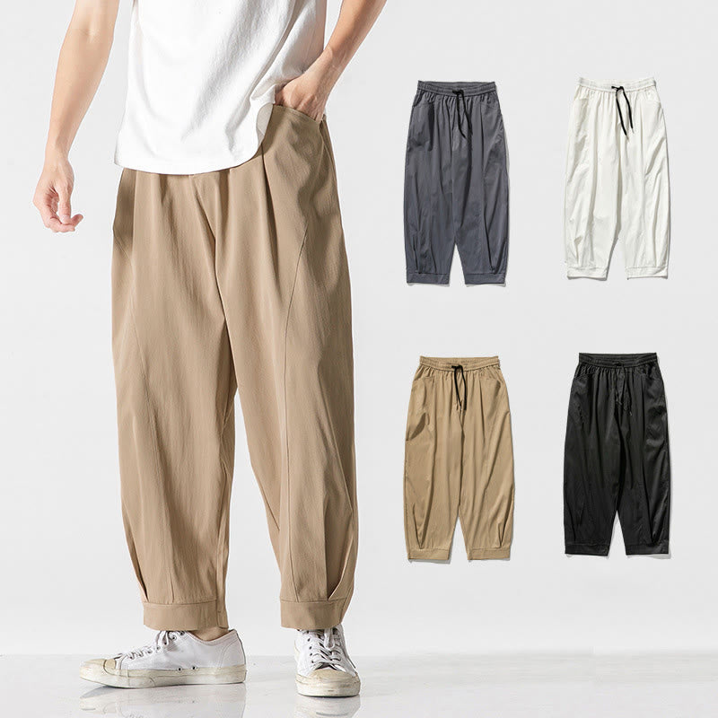 Nimara Ritual Summer Solid Drawstring Ankle-Length Men's Cargo Harem Pants With Pockets