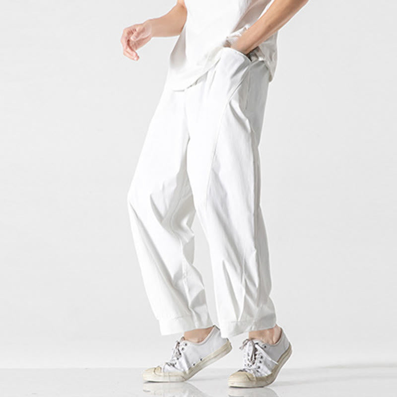 Nimara Ritual Summer Solid Drawstring Ankle-Length Men's Cargo Harem Pants With Pockets