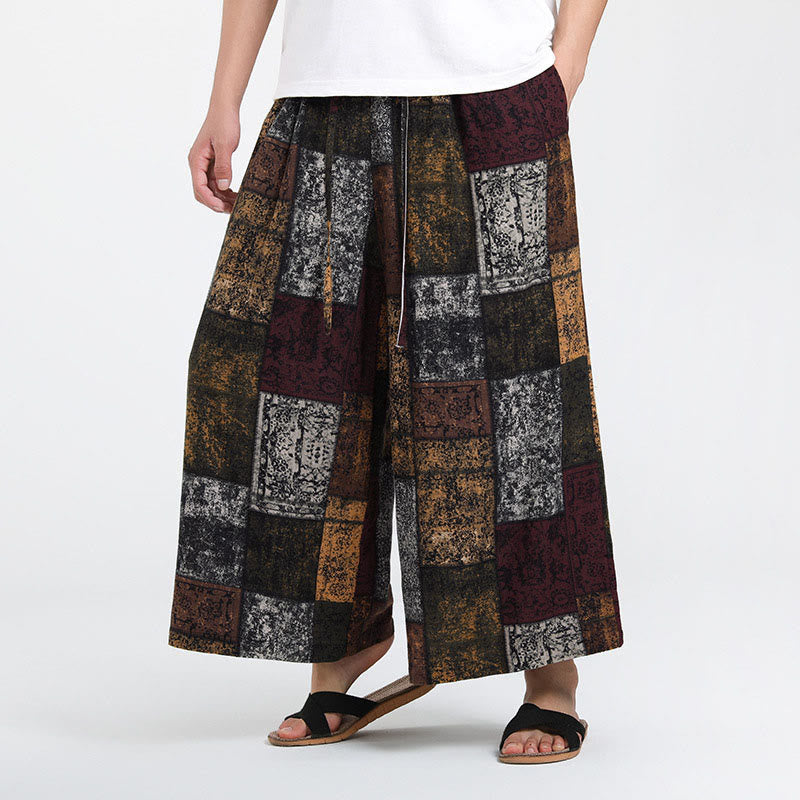 Nimara Ritual Summer Patchwork Design 7-8 Length Men's Wide Leg Pants With Pockets