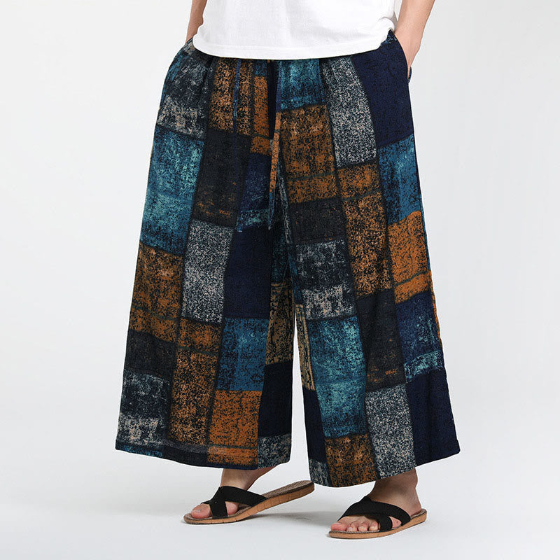 Nimara Ritual Summer Patchwork Design 7-8 Length Men's Wide Leg Pants With Pockets